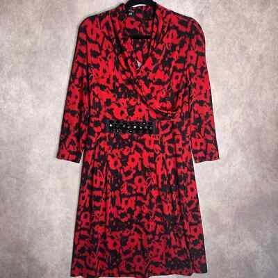 Vestido Alfani Para Mujer M Rojo Estampado Imitación Envoltura Estrás Capucha Cuello Artístico Carrera Foto 1 de 4