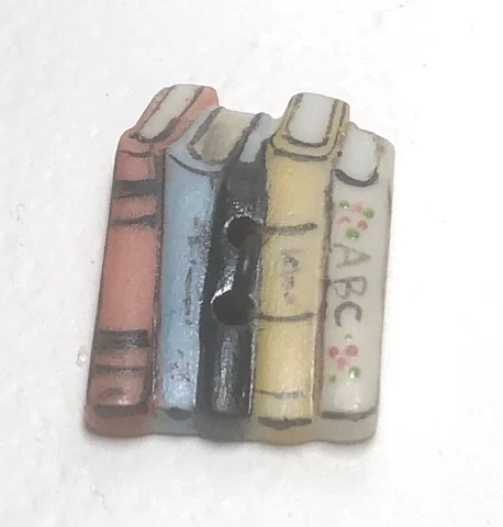 5 Books - Porcelain Ceramic Button, Sew Through Cover