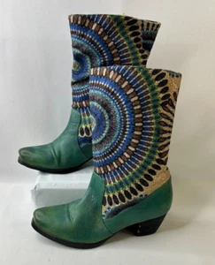 SpringStep turquoise peacock boots WM (39) Size 8 Modern Boho Shabby Chic PP - Picture 1 of 5