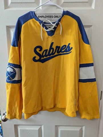 Buffalo Sabres Blue Gold Knit Crew Hockey Neck Sweater CCM NHL Vintage  Sz XL Cover