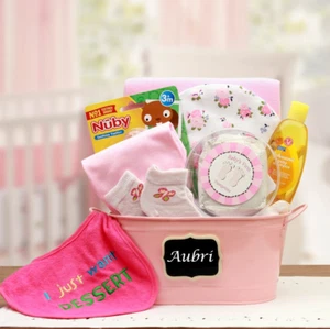 Baby Basics Gift Pail Pink - Bath Set - Baby Girl Gifts - New Baby Gift Basket - Picture 1 of 1