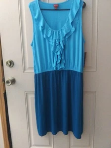 NWT MERONA XXL (2XL) Dress Sleeveles Ruffled Chest Aruba Blues Rayon Stretch - Picture 1 of 7