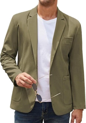 Blazer de lino ligero informal de un botón para hombre abrigo deportivo chaqueta de verano Foto 1 de 4