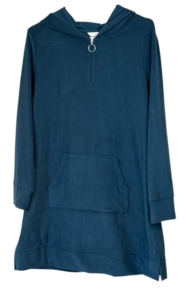 Denim & Co. Womens Fleece Hooded Tunic Sweatshirt Teal Kangaroo Pocket Sz M NWOT - Image 1 of 4