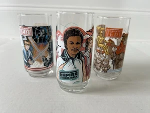 STAR WARS BURGER KING GLASSES LOT X 3 VINTAGE 1980 1983 ESB ROTJ LANDO LUKE EWOK - Picture 1 of 6