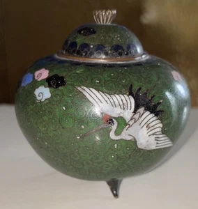 19thc Antique Asian Japanese Cloisonne Crane Cabinet Jar Meiji Era - Picture 1 of 10