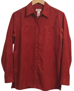 Liz Claiborne Women’s Button Front Shirt Red Suede Feel Long Sleeve Size Small - Picture 1 of 6