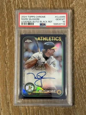 2024 Topps cromo Mark MCGWIRE AUTO refractor negro/10 PSA 10 #CLAMM atletismo Foto 1 de 2