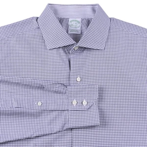 Brooks Brothers USA Made Egyptian Cotton Gray Check Spread Collar Dress Shirt 17 - Picture 1 of 7
