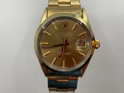ROLEX OYSTER PERPETUAL DATE TROPICAL DIAL 14K GOLD SHELL SWISS AUTOMATIC WATCH - Image 1 of 4