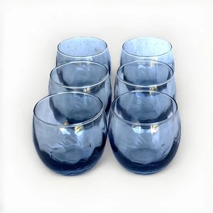 6 Blue Mid-Century Libbey Tiara Bleu Optic Swirl Juice Glasses, 3-1/2" Wide - Picture 1 of 11