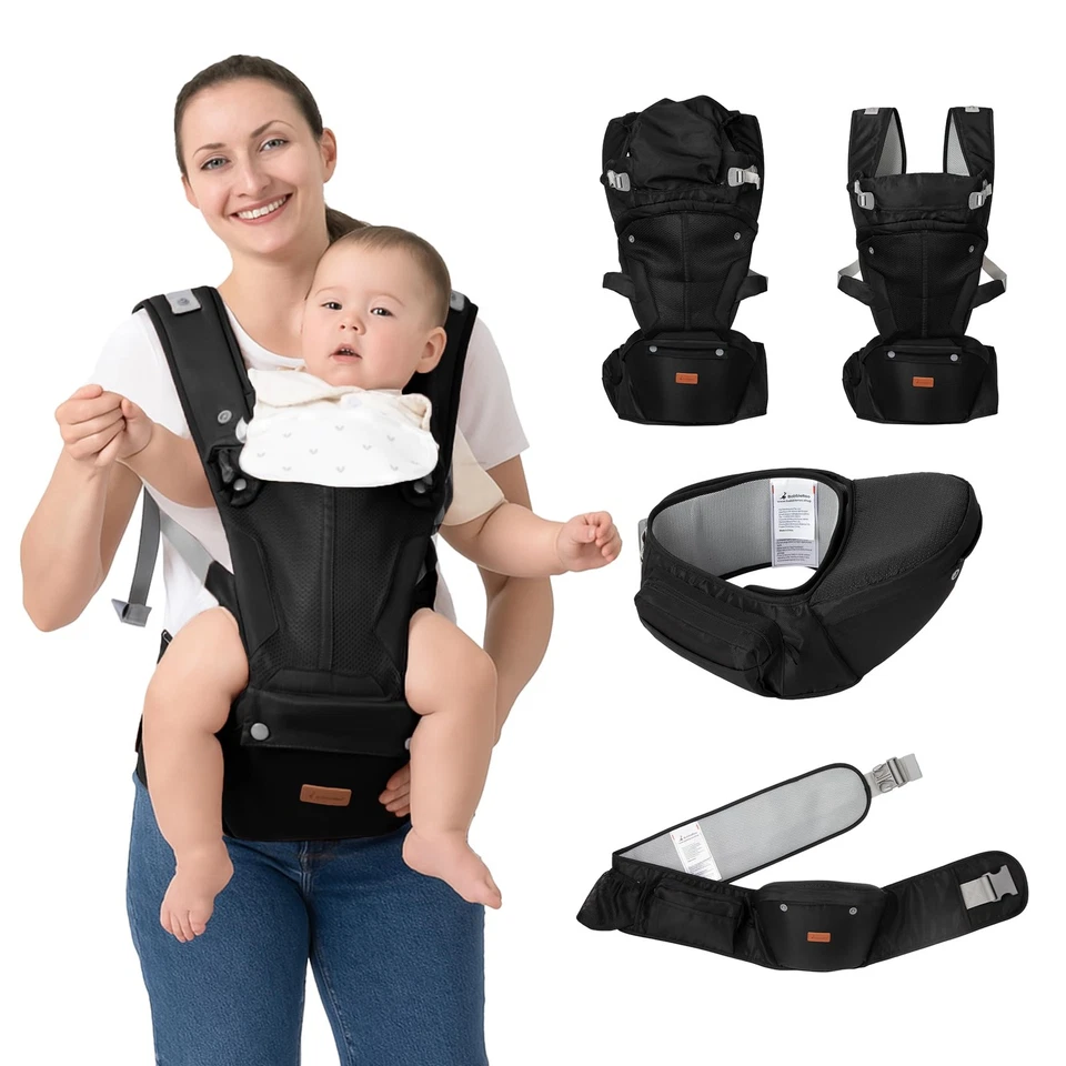 BabbleRoo Grow Carrier & Hip 6-in-1 Baby Carrier with Hip Seat Ergonomic Cozy