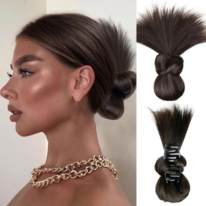 SUKRI Messy Bun Haarteil dunkelbraun Krallenspange in geradem Haardutt kurz - Bild 1 von 7
