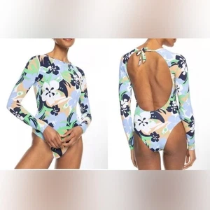 Roxy women's long sleeve swimsuit one piece blue floralLycra lined size medium - Picture 1 of 12