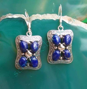 Rx Orecchini Vittoriano Stile Lapis Lazuli Blu Argento Sterling 925 - Foto 1 di 5
