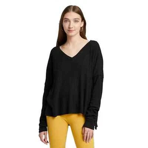 Women's Long Sleeve V Neck Cozy Rib T-Shirt - Wild Fable - Black Size Medium - Picture 1 of 8
