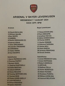 Arsenal v Bayer Leverkusen Pre Season Friendly 7th August 24 Teamsheet - Picture 1 of 3