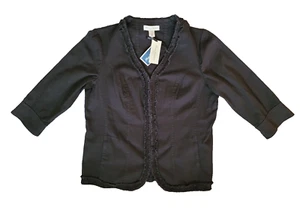 Neu mit Etikett Übergröße 1X Marisa Christina schwarze Damenjacke mit Rüschen und versteckten Taschen - Bild 1 von 4