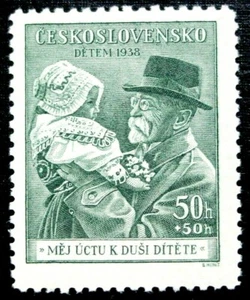 Checoslovaquia, Scott B150 1938, semipostal, Masaryk & Little Girl, MH - Imagen 1 de 3