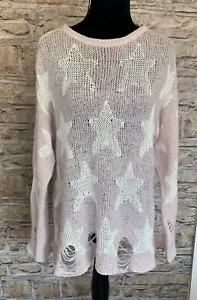 Wildfox Lennon Seeing Stars Light Pink Distressed Wool Mohair Sweater Jumper XS - Picture 1 of 14