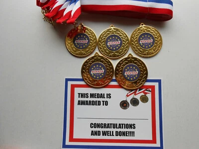 DWL 5er SET HOCHWERTIGE METALL MEDAILLEN / BÄNDER / URKUNDEN = SIEGER