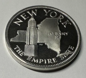 NEW YORK EMPIRE STATE 11TH STATE ALBANY ROSE 925 STERLING SILBER KUNST RUND - Bild 1 von 6