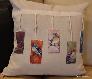 Sparrow Embroidered Pillow Cover Bird Accent Decorative Designer Home Colorful - Picture 1 of 8