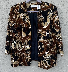 Alfred Dunner Blazer Jacket Brown Black With Sequins 3/4 Sleeves Size 12 - Picture 1 of 5