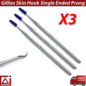 Surgical Procedures Gillies Skin Hook Single Prong Dermal Sharp Retractor X3 CE - Picture 1 of 5
