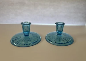 Dell Tulip Glass Pair Blue Candleholders - Picture 1 of 2