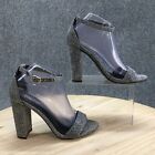 Brash Sandals Womens 7.5 Ankle Straps Silver Faux Leather Open Toe Heeled Casual