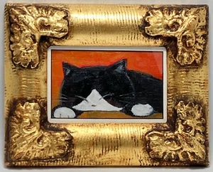 Cat Art Fraem Series Black Cat Oil Painting Japan Artists - Picture 1 of 23