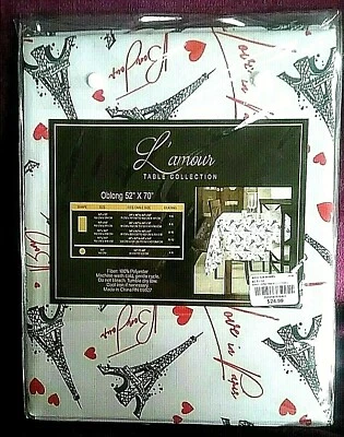 Lamour Oblong Tablecloth 52in x 70in Easy Care Polyester Love in Paris 59827   - Imagem 1 de 4