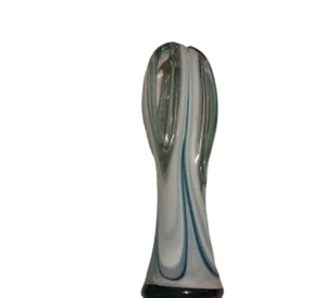 Murano-Stil Kunstglas Vase klar weiß blau Wirbel mundgeblasen Skulptur Dekor - Bild 1 von 10