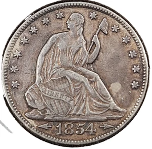 1854-O sitzende Freiheit Half Dollar | AUSWAHL SEHR SCHÖN (SEHR SCHÖN +) Details - Bild 1 von 2
