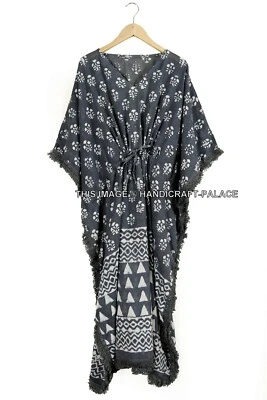 Caftan Indien Long Plage Imprimé Block Robe Coton Tunique Kaftan Grande Taille - Photo 1/3