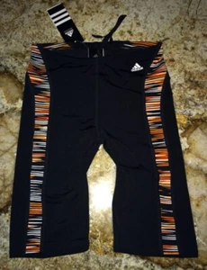 ADIDAS Linear Movement Black Orange White Jammer Swim Suit NEW Mens Waist Sz 30 - Picture 1 of 3