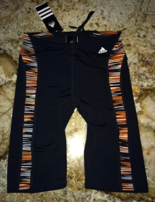 Traje de baño ADIDAS movimiento lineal negro naranja blanco emisión NUEVO para hombre cintura talla 30 Foto 1 de 3