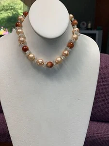 Vintage 1950S Faceted Aurora Borealis Crystal Tam Brown Choker Necklace 13-16” - Picture 1 of 6
