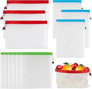 12PCS Reusable Produce Bags - Mesh Produce Bags Drawstring Reusable Washable Veg - Picture 1 of 12