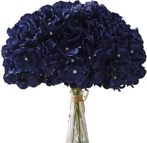 Navy Blue Fake Flowers Hydrangea Artificial Flowers Heads 10Pcs Full Faux Hydran - Picture 1 of 13