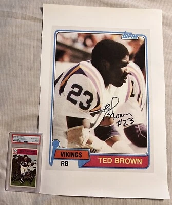 Ted Brown Signed Enlarged Canvas Rookie 1981 Topps Minnesota Vikings - Image 1 of 2