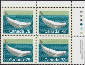 1990 - #1179 14.4x13.8 UR Pl. Bl - Canada Wildlife Definitive Whale cv$13.50 - Picture 1 of 1