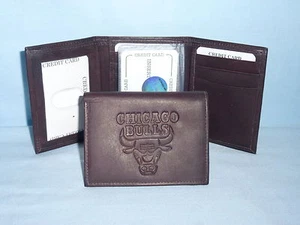 CHICAGO BULLS Leather TriFold Wallet NEW dark brown 3 lw - Picture 1 of 4
