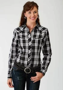 Roper Women's Black White PLAID WESTERN SHIRT w/ Rose Embroidery Size S L XL 2X - Picture 1 of 3