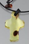 Genuine Baltic Amber Leather String Cross Pendant Amulet 7.5G 201210-10