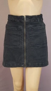 Women's Vintage Roxy Skirt Black Denim Jean Zip Front Mini Size 12 - Picture 1 of 9
