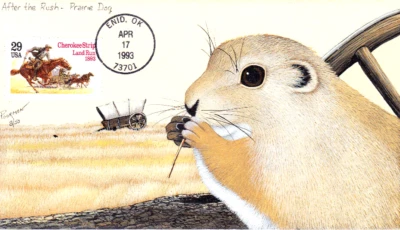 Poormon Hand-Painted FDC #2754 Cherokee Strip Oklahoma Prairie Dog 1993 - Image 1 of 3