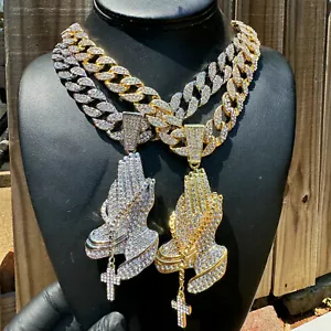 14k vergoldet betende Hände Anhänger 16" - 24" Seil Kette Hip Hop Halskette Herren - Bild 1 von 13