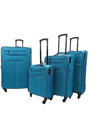 Leicht Blau Koffer Set 4 Rad Gepäck Reisekoffer Tsa Weich Kabinentasche - Bild 1 von 3